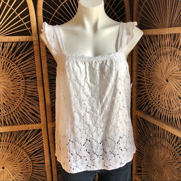 Charlotte Russe Tops - CHARLOTTE RUSSE Lace Tank Top Ruffle Sleeves M